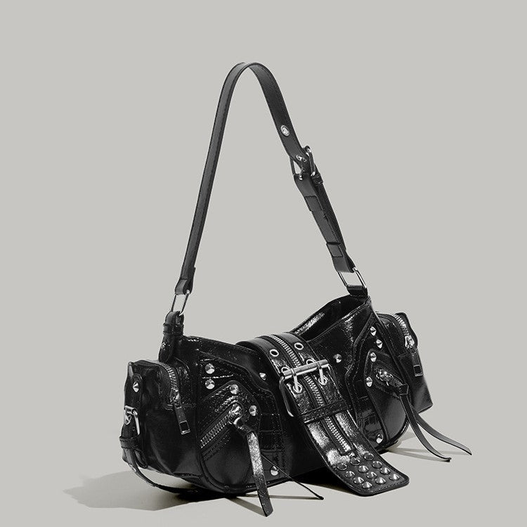 Locomotive punk rivet belt bag motorcycle style one shoulder armpit bag cross-border European and American retro bag women's crossbody bag tide