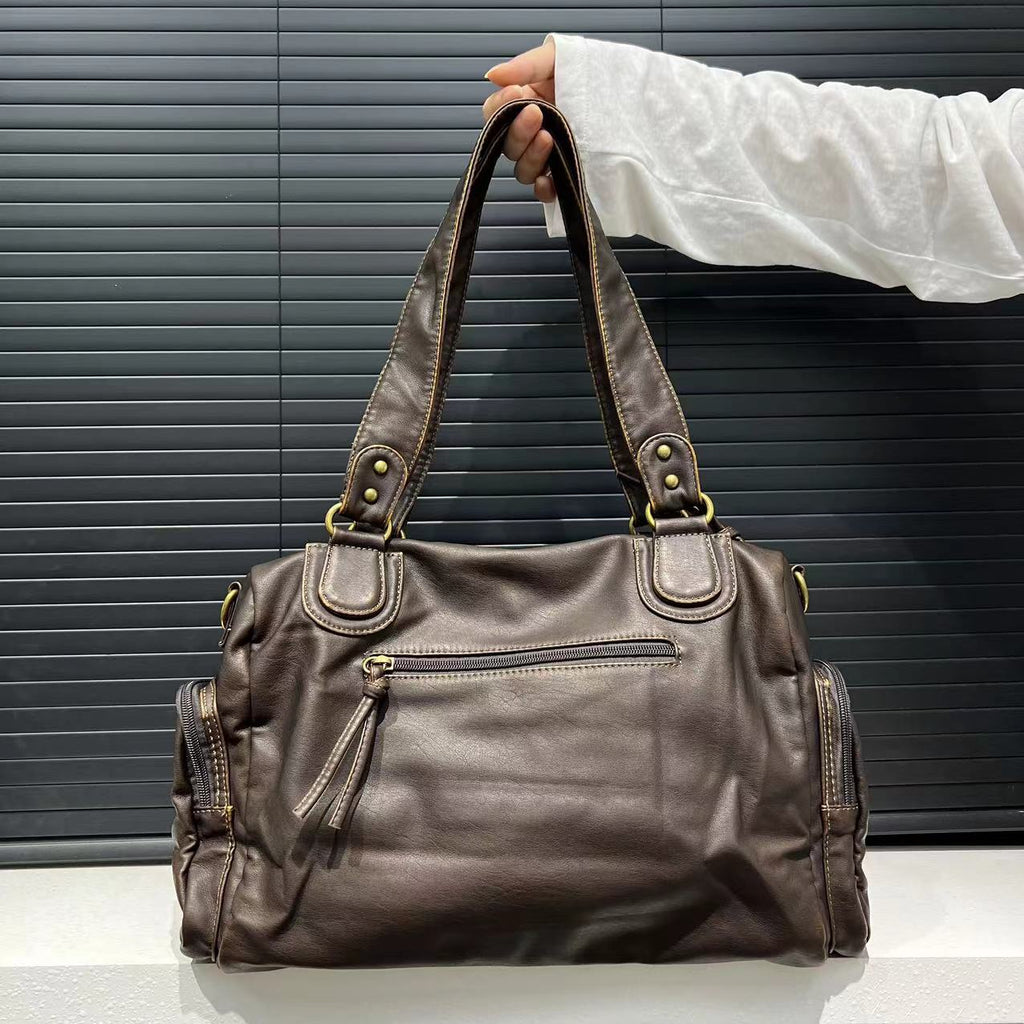 Cross-border exclusive women's fashion Y2K washed old motorcycle bag large capacity vintage shoulder crossbody tote bag