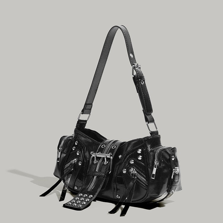 Locomotive punk rivet belt bag motorcycle style one shoulder armpit bag cross-border European and American retro bag women's crossbody bag tide