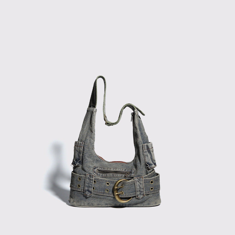 2025 New Y2K Washed Denim Bag, Women's Bag, Texture, Retro Armpit Bag, Casual Versatile Bag, Cross-Body, Cross-Border Bag